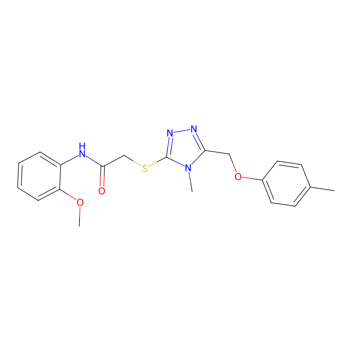 N-(2-methoxyphenyl)-2-[[4-methyl-5-[(4-methylphenoxy)methyl]-1,2,4-triazol-3-yl]sulfanyl]acetamide molecular structure, CAS 694486-47-0