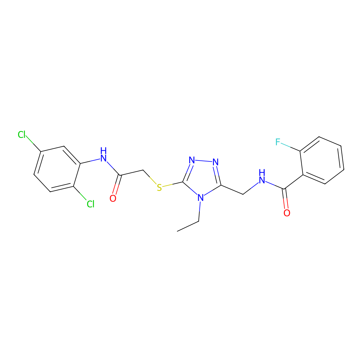 N-[[5-[2-(2,5-dichloroanilino)-2-oxoethyl]sulfanyl-4-ethyl-1,2,4-triazol-3-yl]methyl]-2-fluorobenzamide molecular structure, CAS 694486-54-9