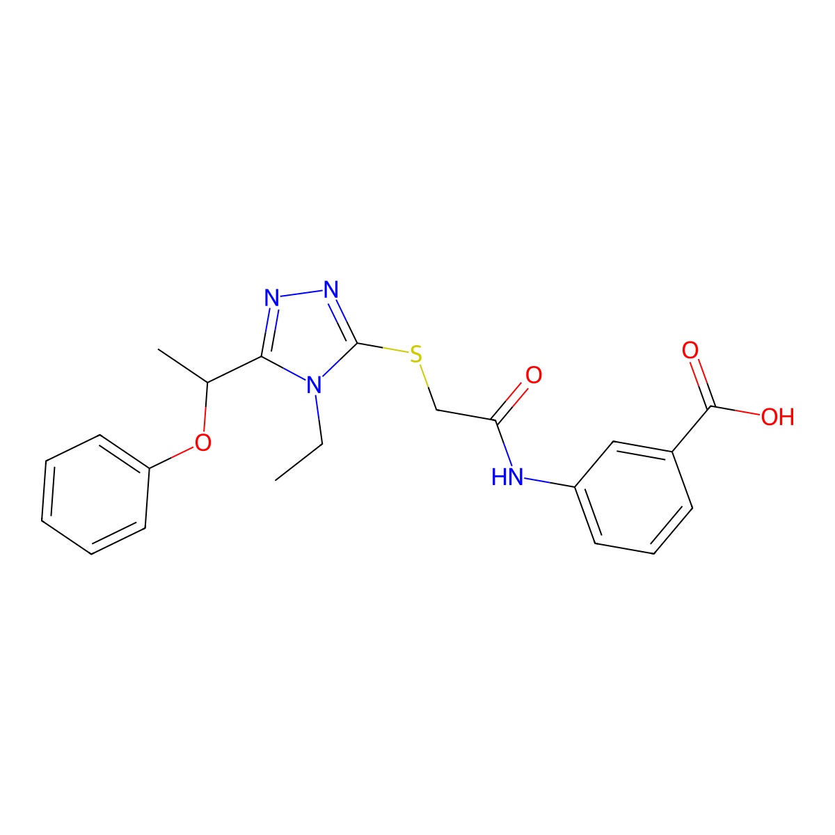3-[({[4-ethyl-5-(1-phenoxyethyl)-4H-1,2,4-triazol-3-yl]sulfanyl}acetyl)amino]benzoic acid molecular structure, CAS 694486-68-5