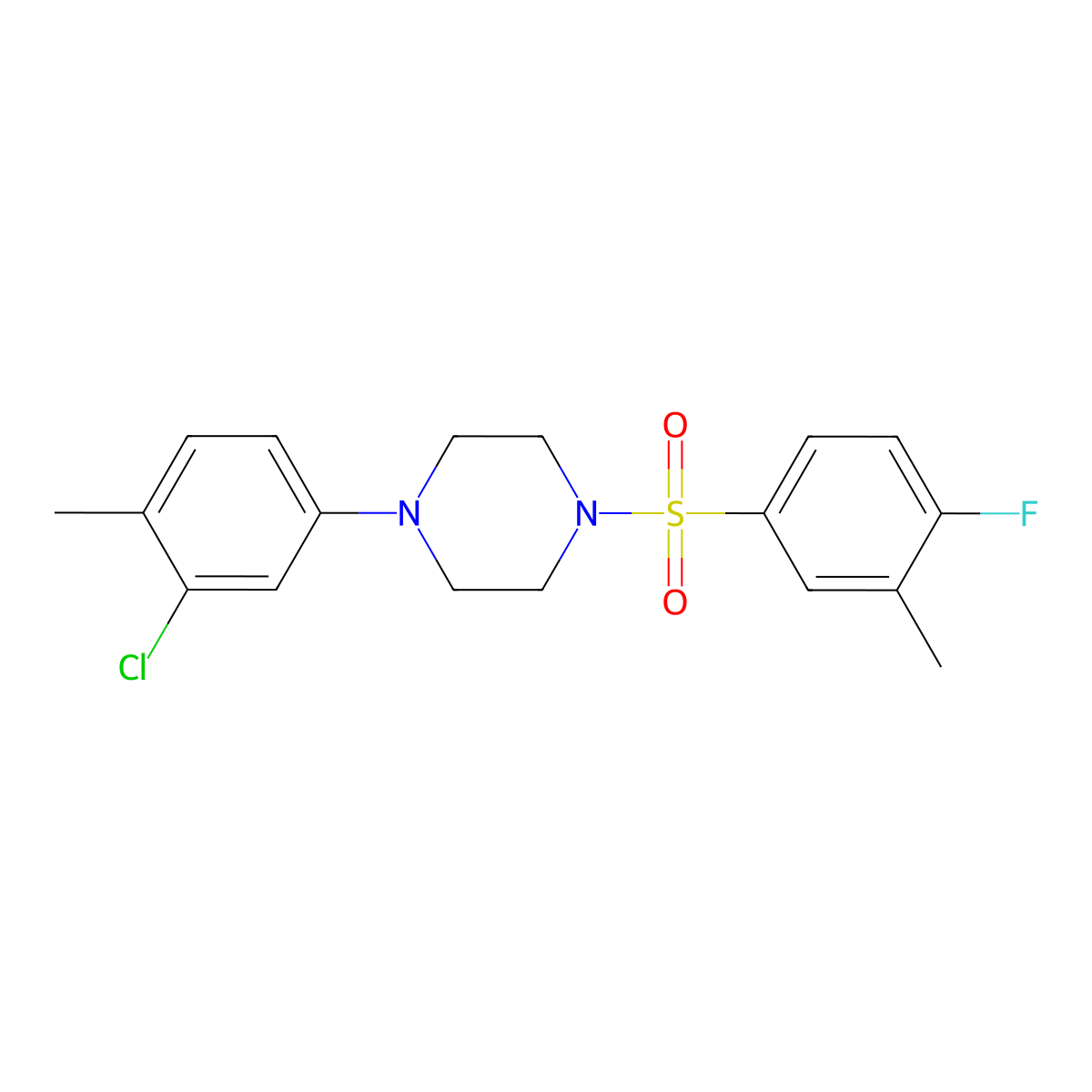 1-(3-Chloro-4-methylphenyl)-4-(4-fluoro-3-methylbenzenesulfonyl)piperazine molecular structure, CAS 694486-71-0