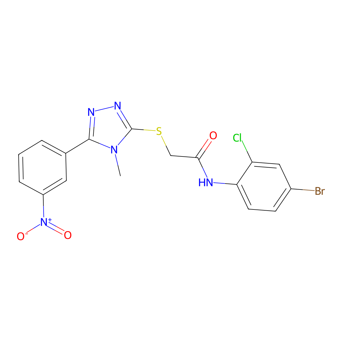 N-(4-bromo-2-chlorophenyl)-2-[[4-methyl-5-(3-nitrophenyl)-1,2,4-triazol-3-yl]sulfanyl]acetamide molecular structure, CAS 694486-74-3