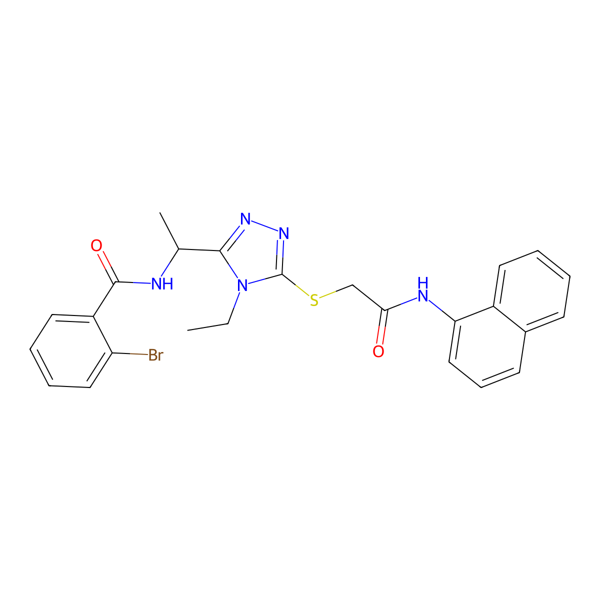 2-bromo-N-[1-(4-ethyl-5-{[2-(naphthalen-1-ylamino)-2-oxoethyl]sulfanyl}-4H-1,2,4-triazol-3-yl)ethyl]benzamide molecular structure, CAS 694486-79-8