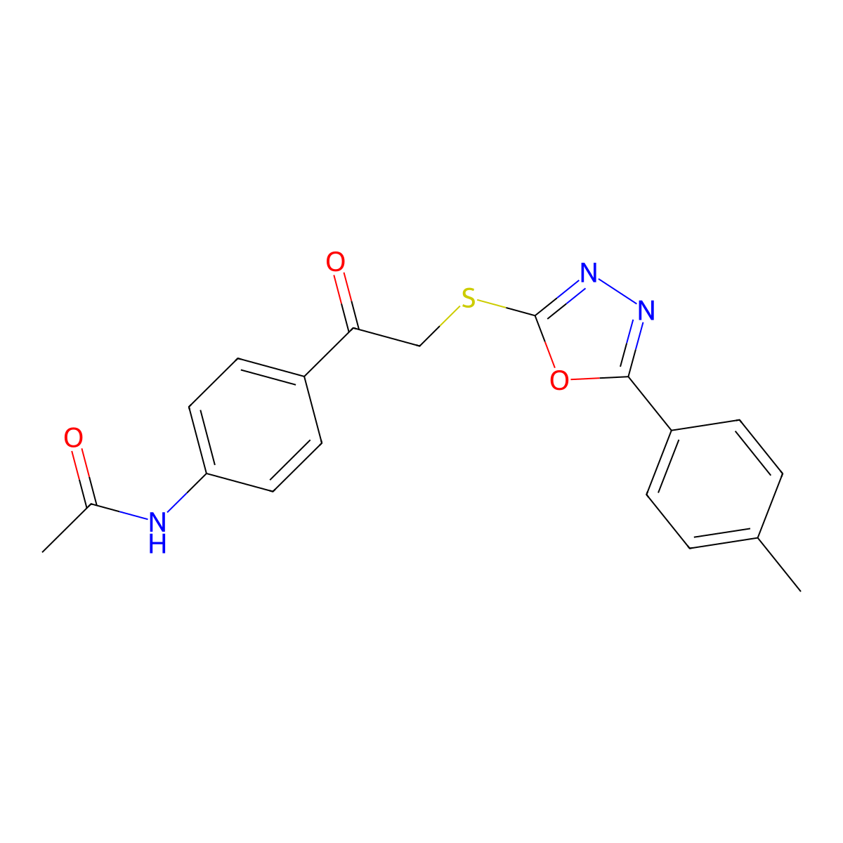 N-[4-[2-[[5-(4-methylphenyl)-1,3,4-oxadiazol-2-yl]sulfanyl]acetyl]phenyl]acetamide molecular structure, CAS 694486-83-4