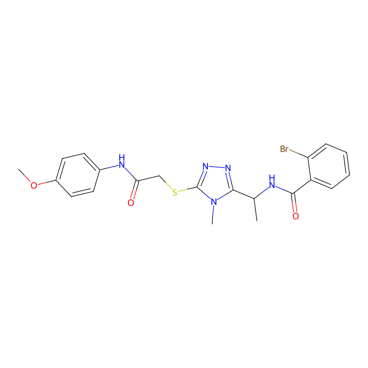 2-bromo-N-{1-[5-({2-[(4-methoxyphenyl)amino]-2-oxoethyl}sulfanyl)-4-methyl-4H-1,2,4-triazol-3-yl]ethyl}benzamide molecular structure, CAS 694486-90-3