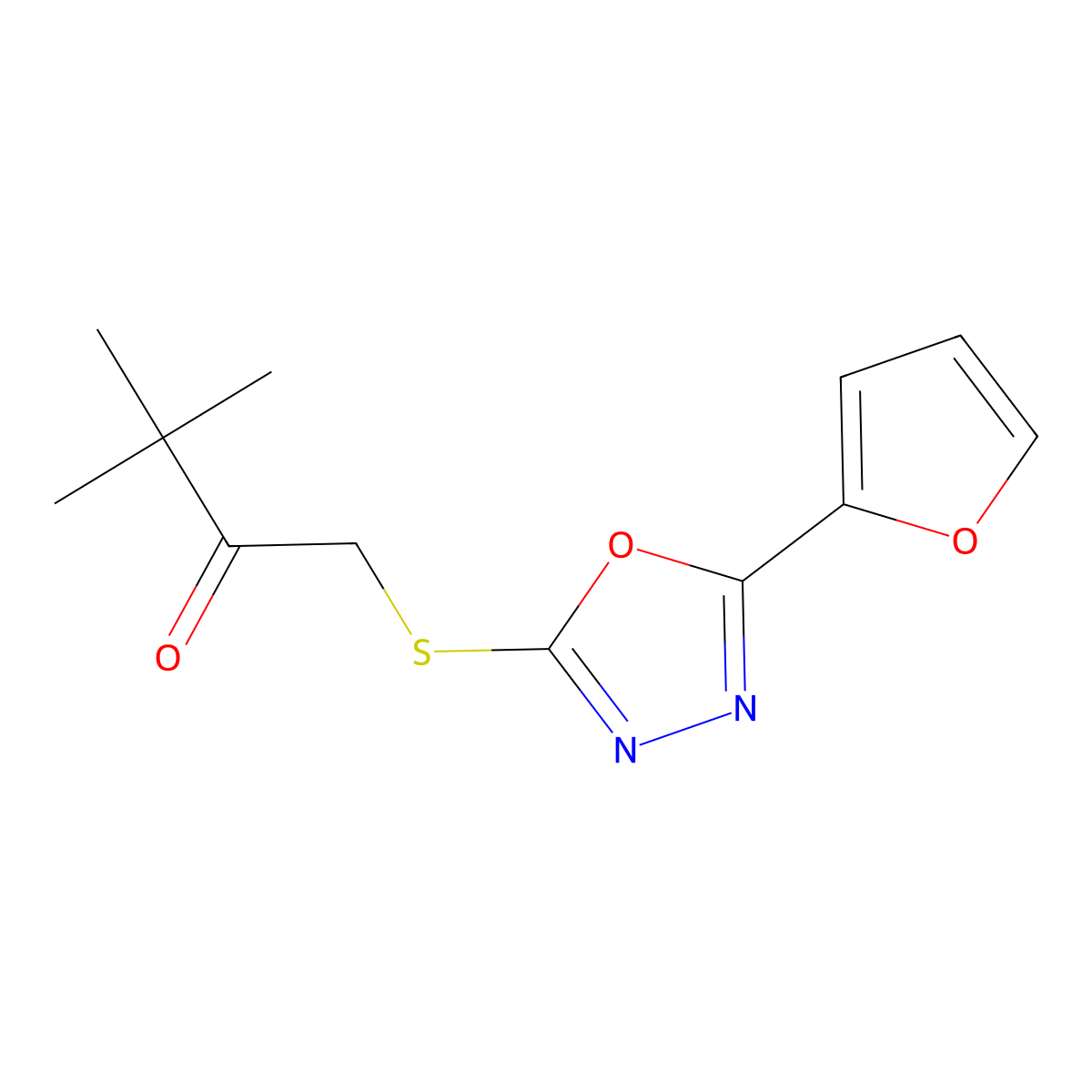 1-[[5-(Furan-2-yl)-1,3,4-oxadiazol-2-yl]sulfanyl]-3,3-dimethylbutan-2-one molecular structure, CAS 694486-94-7