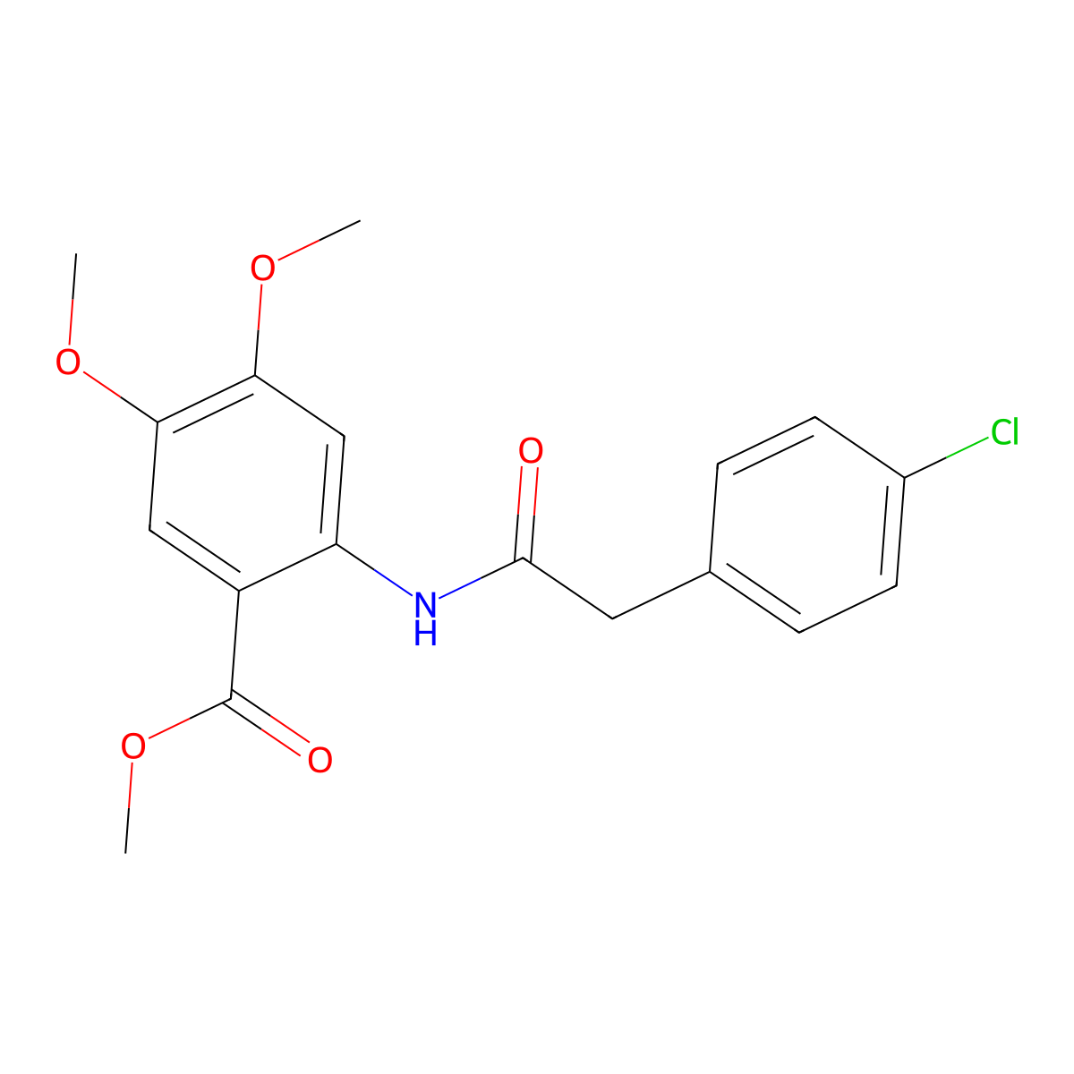 Methyl 2-(2-(4-chlorophenyl)acetamido)-4,5-dimethoxybenzoate molecular structure, CAS 694486-97-0