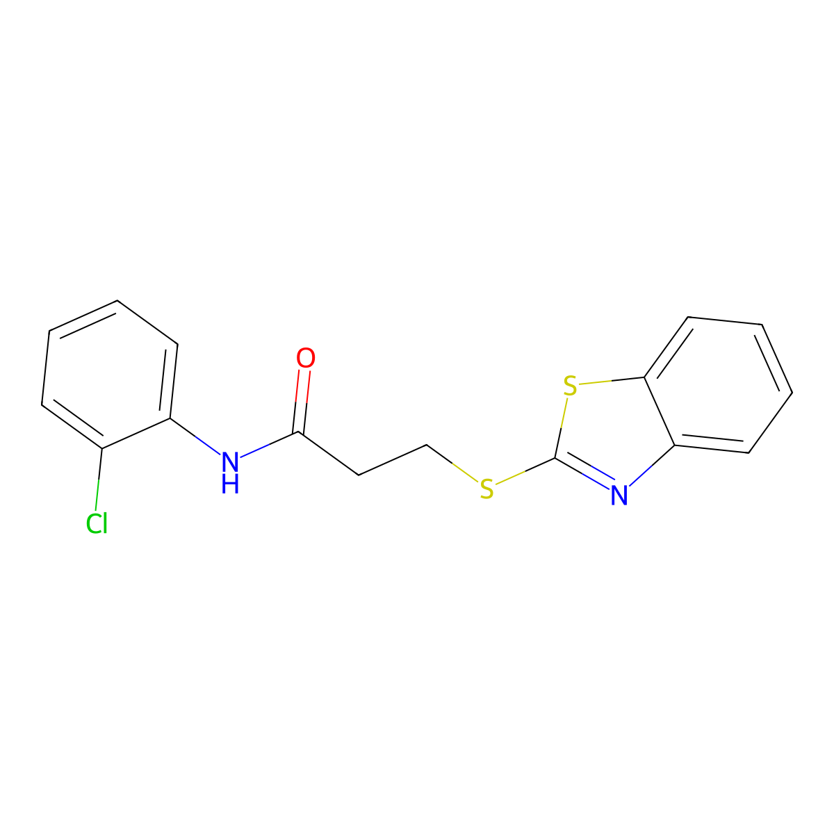 3-(1,3-benzothiazol-2-ylsulfanyl)-N-(2-chlorophenyl)propanamide molecular structure, CAS 694487-00-8