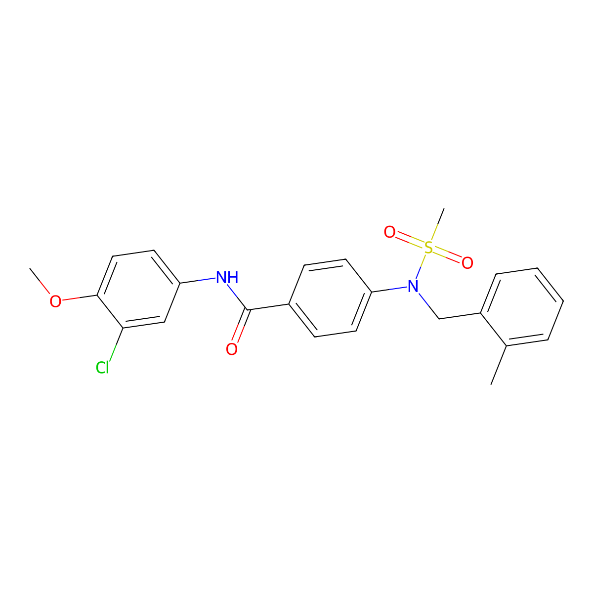 N-(3-chloro-4-methoxyphenyl)-4-[(2-methylbenzyl)(methylsulfonyl)amino]benzamide molecular structure, CAS 694487-09-7