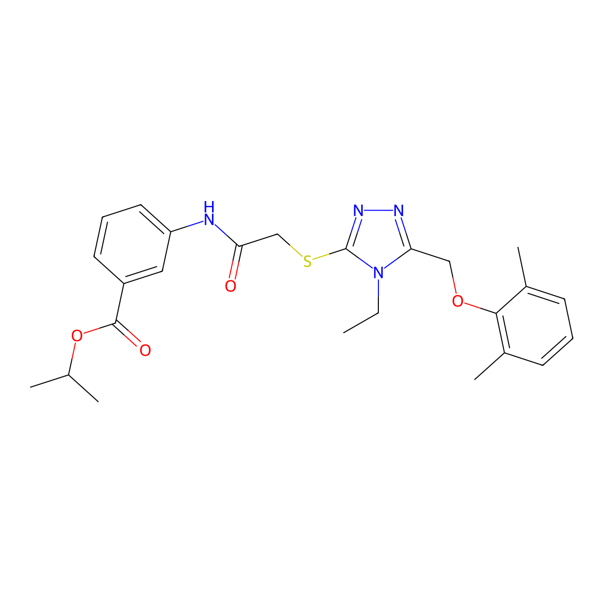 propan-2-yl 3-{[({5-[(2,6-dimethylphenoxy)methyl]-4-ethyl-4H-1,2,4-triazol-3-yl}sulfanyl)acetyl]amino}benzoate molecular structure, CAS 694487-14-4