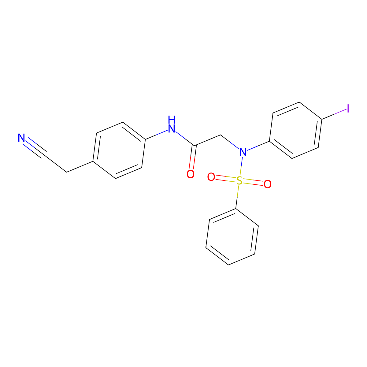 2-[N-(benzenesulfonyl)-4-iodoanilino]-N-[4-(cyanomethyl)phenyl]acetamide molecular structure, CAS 694487-50-8