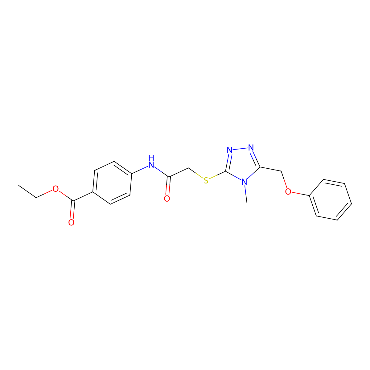ethyl 4-[({[4-methyl-5-(phenoxymethyl)-4H-1,2,4-triazol-3-yl]sulfanyl}acetyl)amino]benzoate molecular structure, CAS 694487-55-3