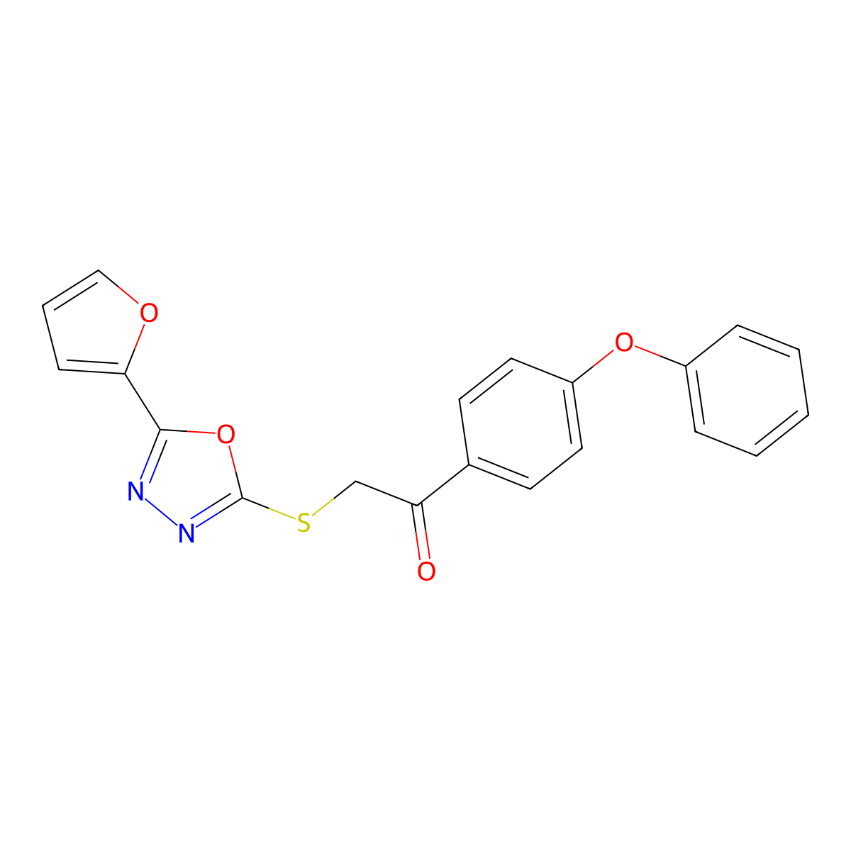 2-[[5-(Furan-2-yl)-1,3,4-oxadiazol-2-yl]sulfanyl]-1-(4-phenoxyphenyl)ethanone molecular structure, CAS 694487-58-6