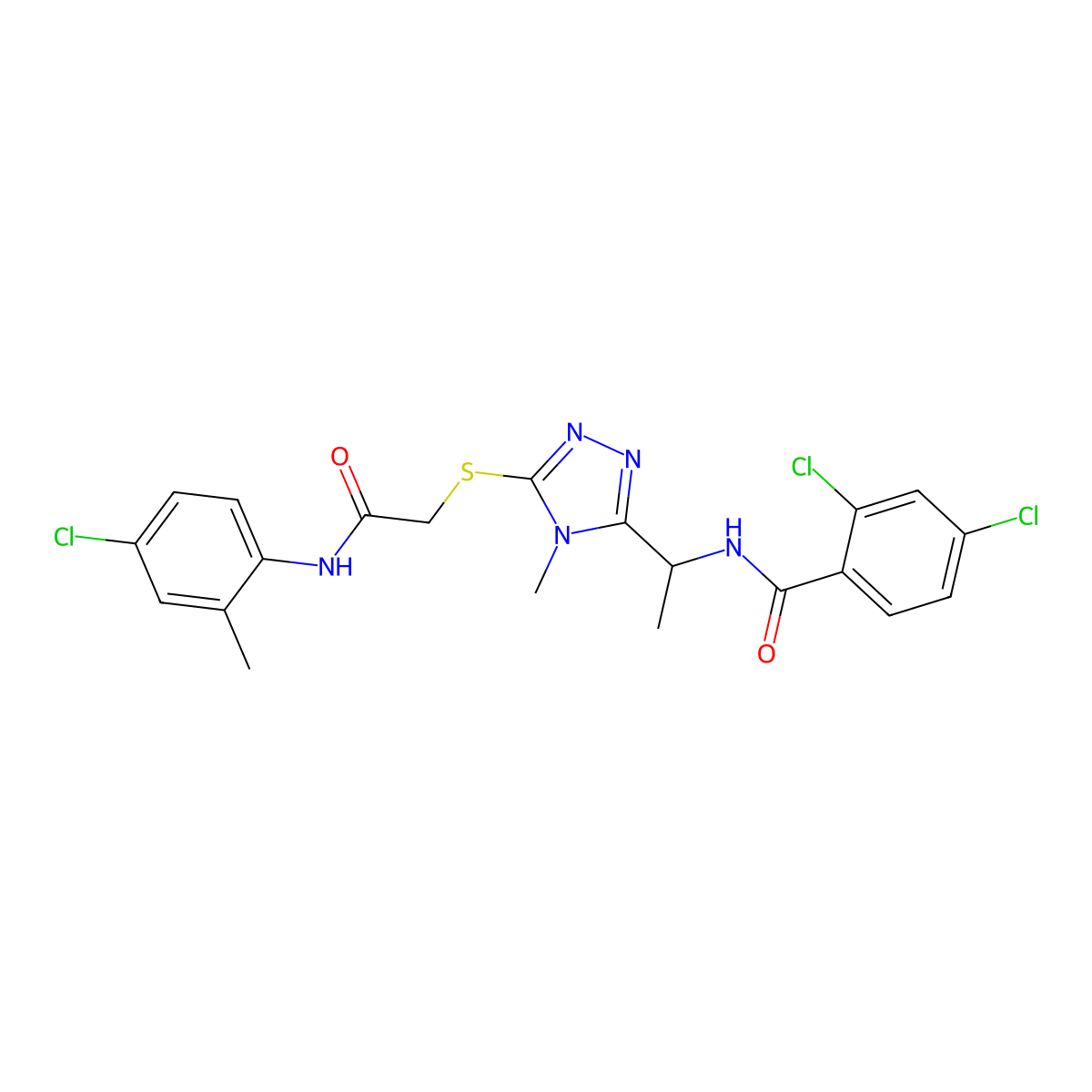 2,4-dichloro-N-[1-[5-[2-(4-chloro-2-methylanilino)-2-oxoethyl]sulfanyl-4-methyl-1,2,4-triazol-3-yl]ethyl]benzamide molecular structure, CAS 694487-59-7