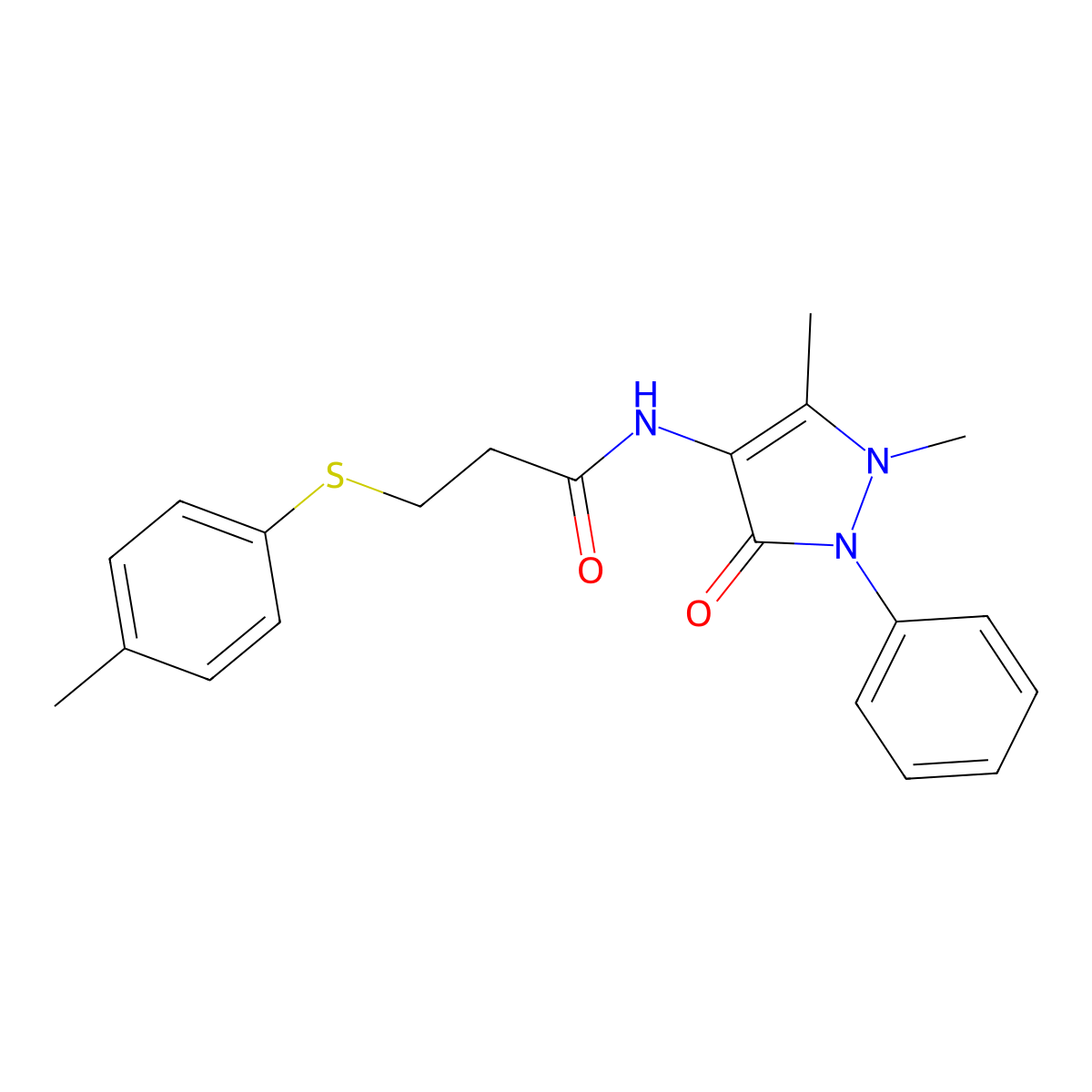 N-(1,5-dimethyl-3-oxo-2-phenylpyrazol-4-yl)-3-(4-methylphenyl)sulfanylpropanamide molecular structure, CAS 694487-63-3