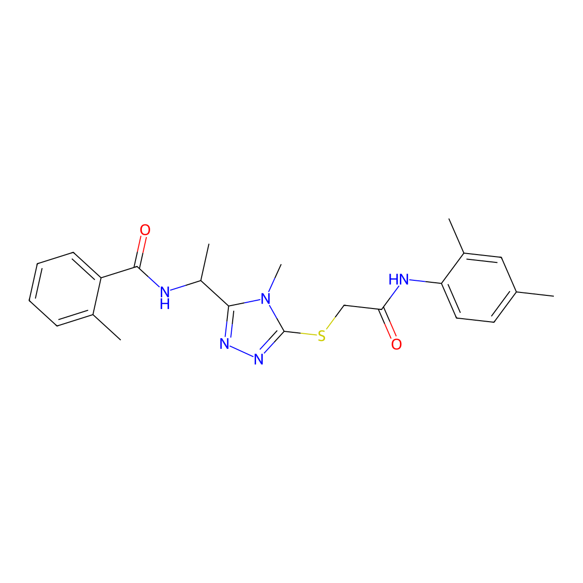 N-[1-[5-[2-(2,4-dimethylanilino)-2-oxoethyl]sulfanyl-4-methyl-1,2,4-triazol-3-yl]ethyl]-2-methylbenzamide molecular structure, CAS 694487-73-5