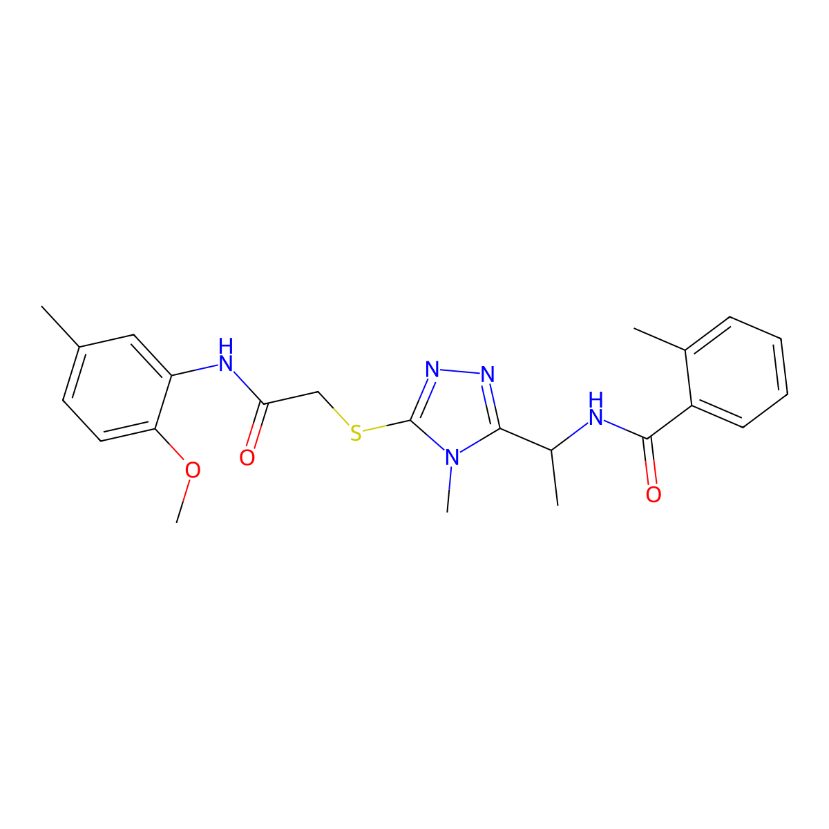 N-[1-[5-[2-(2-methoxy-5-methylanilino)-2-oxoethyl]sulfanyl-4-methyl-1,2,4-triazol-3-yl]ethyl]-2-methylbenzamide molecular structure, CAS 694487-89-3