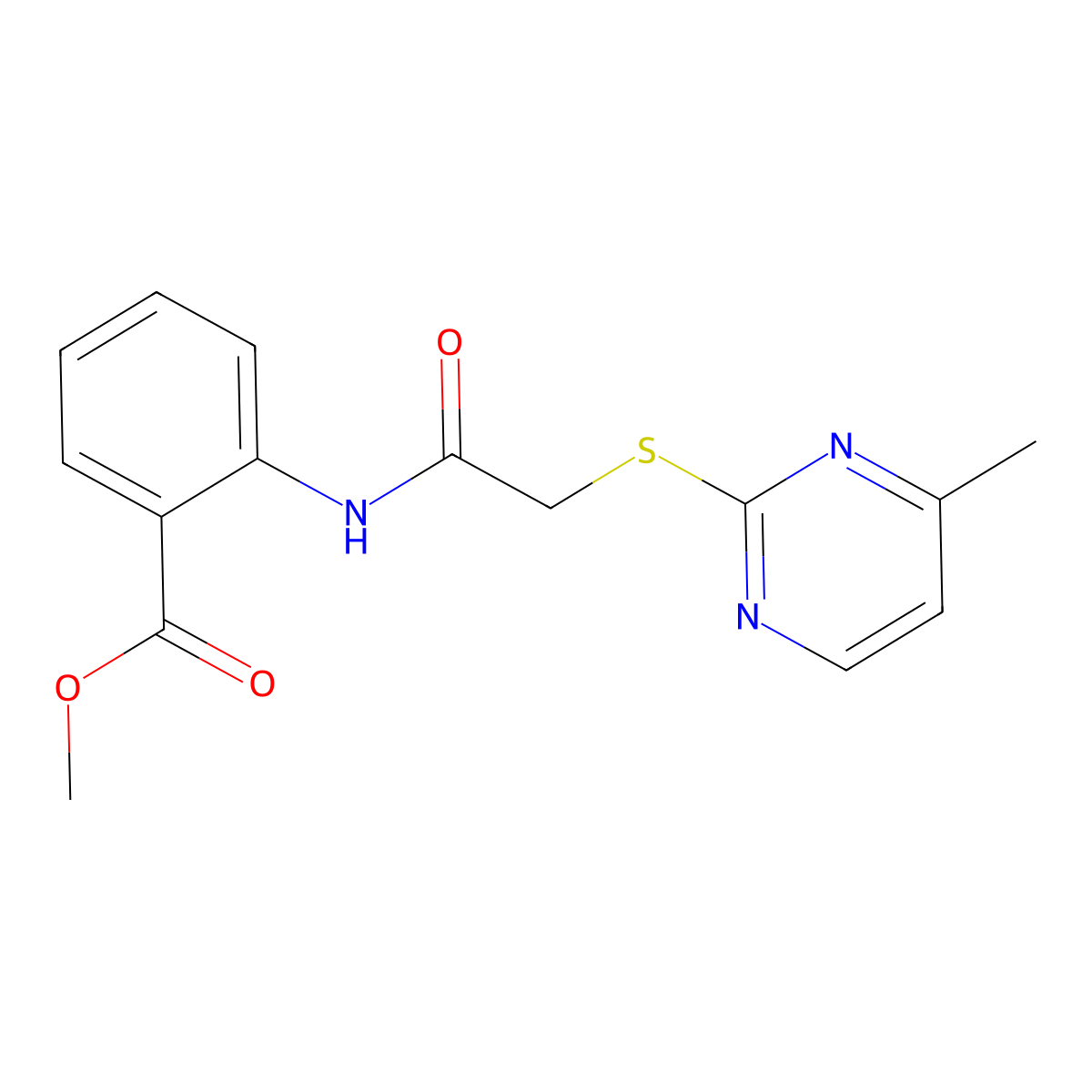 Methyl 2-({[(4-methyl-2-pyrimidinyl)thio]acetyl}amino)benzoate molecular structure, CAS 694487-93-9