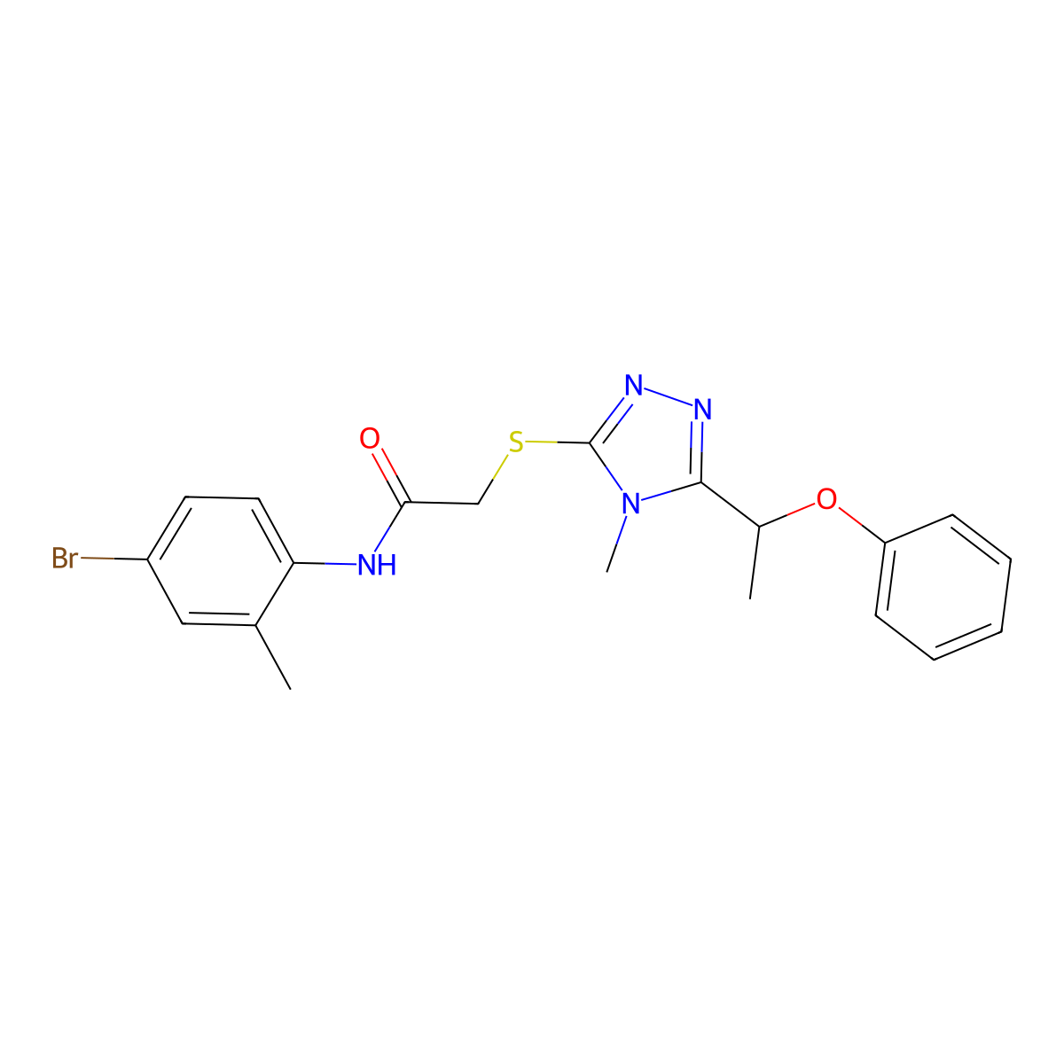N-(4-bromo-2-methylphenyl)-2-[[4-methyl-5-(1-phenoxyethyl)-1,2,4-triazol-3-yl]sulfanyl]acetamide molecular structure, CAS 694487-96-2