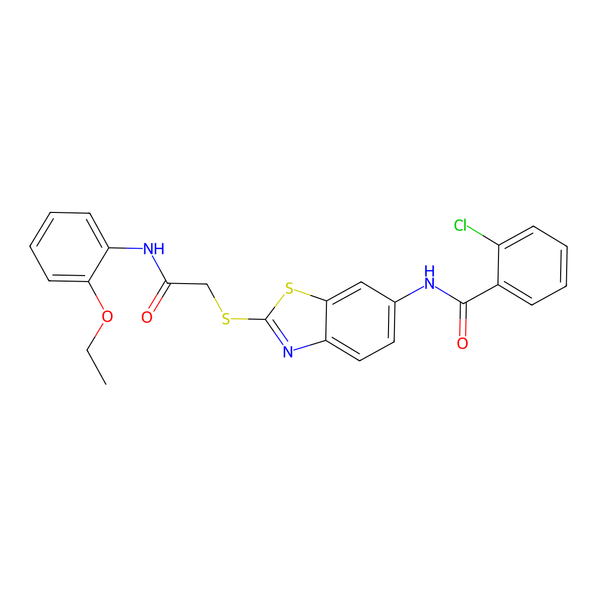 2-chloro-N-[2-[2-(2-ethoxyanilino)-2-oxoethyl]sulfanyl-1,3-benzothiazol-6-yl]benzamide molecular structure, CAS 694487-98-4