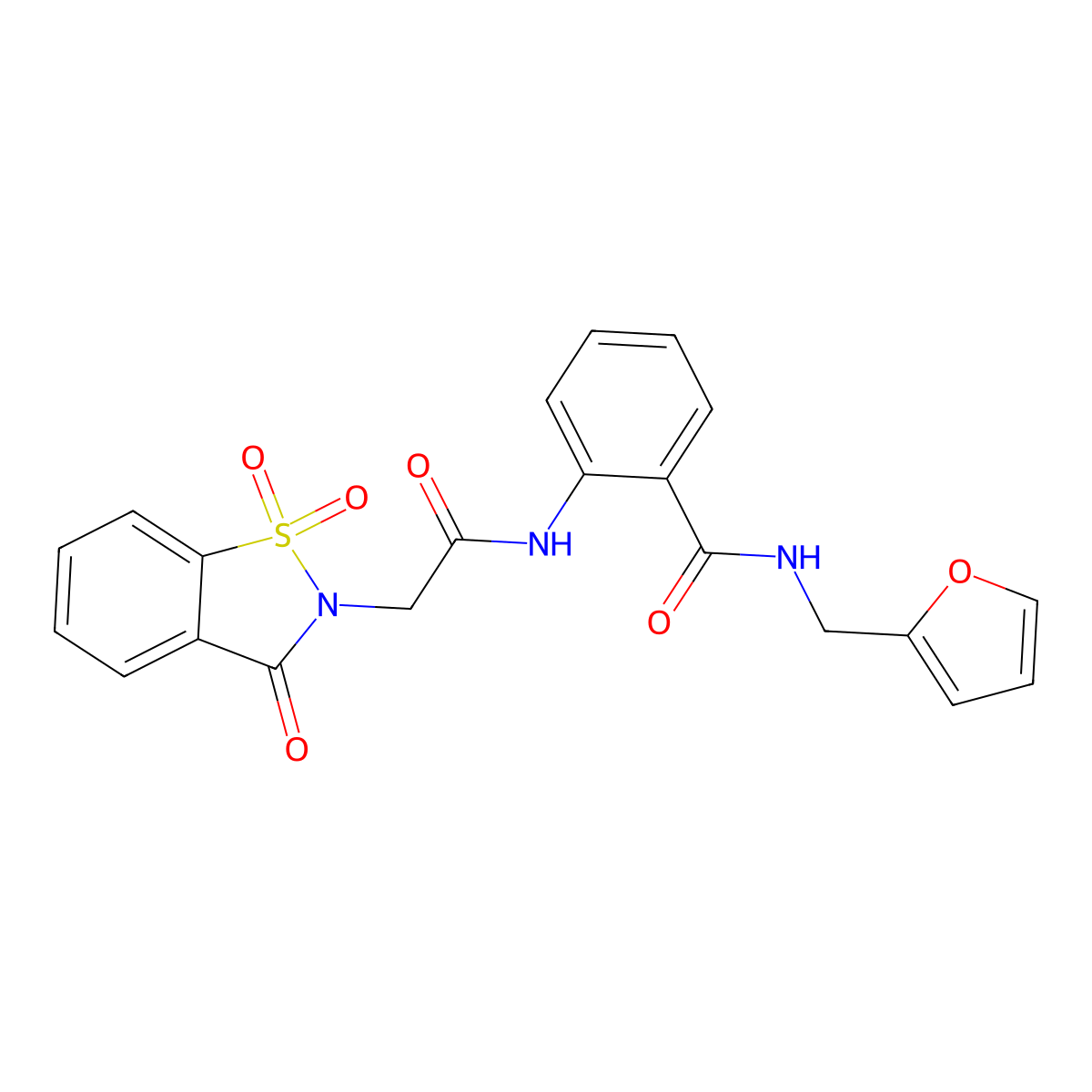 2-{[(1,1-dioxido-3-oxo-1,2-benzisothiazol-2(3H)-yl)acetyl]amino}-N-(2-furylmethyl)benzamide molecular structure, CAS 694488-04-5