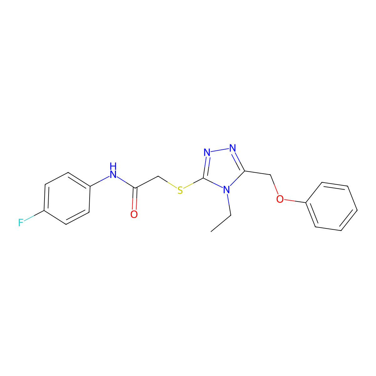2-{[4-ethyl-5-(phenoxymethyl)-4H-1,2,4-triazol-3-yl]sulfanyl}-N-(4-fluorophenyl)acetamide molecular structure, CAS 694488-13-6