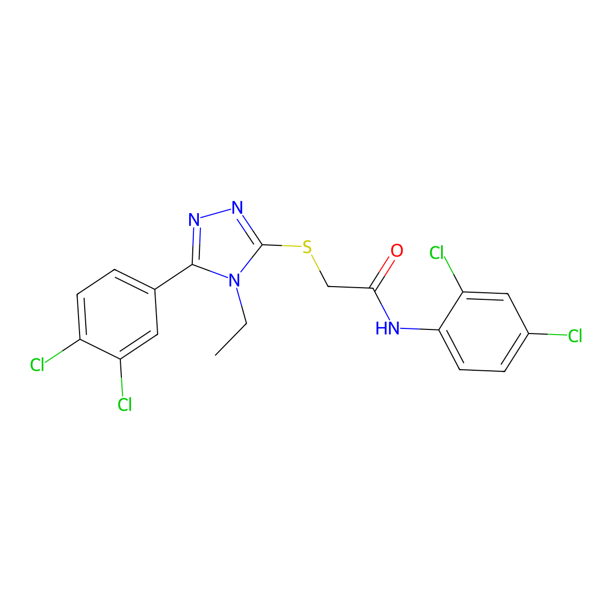 N-(2,4-dichlorophenyl)-2-[[5-(3,4-dichlorophenyl)-4-ethyl-1,2,4-triazol-3-yl]sulfanyl]acetamide molecular structure, CAS 694488-36-3