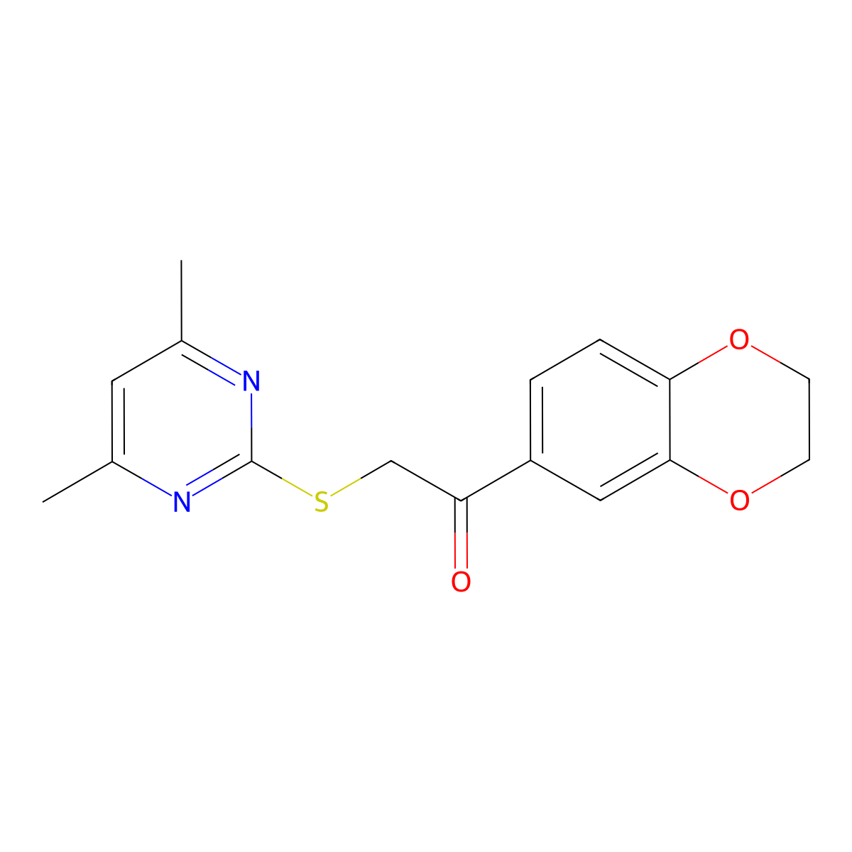 1-(2,3-Dihydro-1,4-benzodioxin-6-yl)-2-(4,6-dimethylpyrimidin-2-yl)sulfanylethanone molecular structure, CAS 694488-37-4