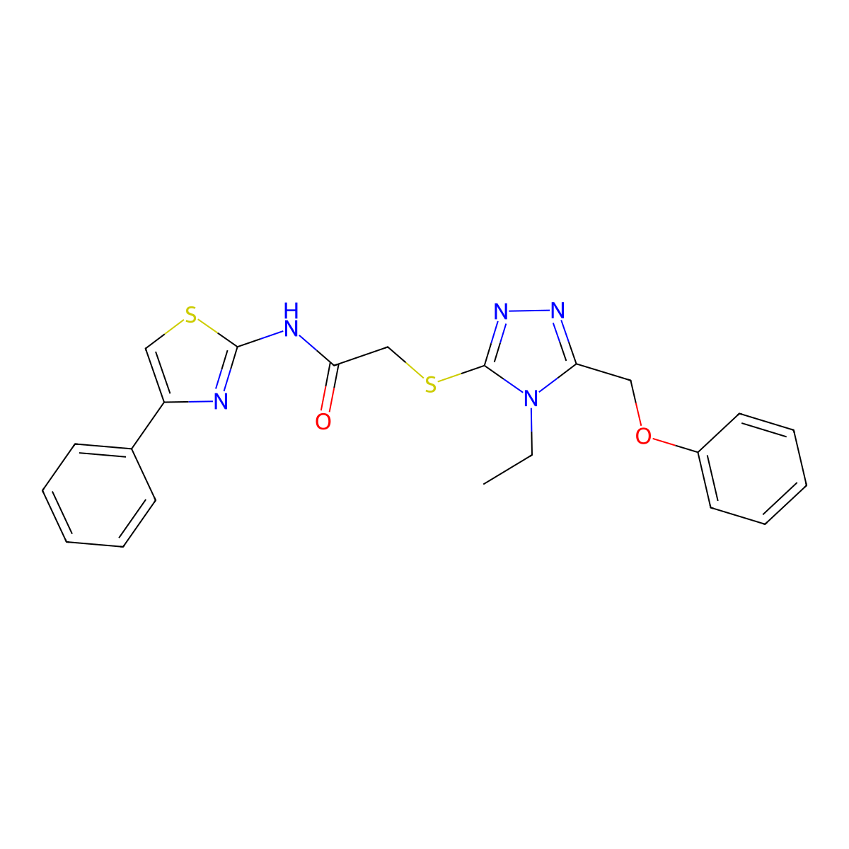 2-[[4-ethyl-5-(phenoxymethyl)-1,2,4-triazol-3-yl]sulfanyl]-N-(4-phenyl-1,3-thiazol-2-yl)acetamide molecular structure, CAS 694488-55-6