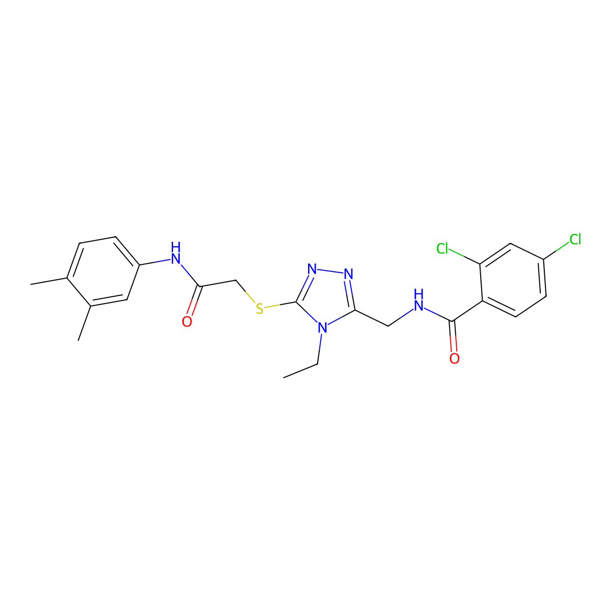 2,4-dichloro-N-[[5-[2-(3,4-dimethylanilino)-2-oxoethyl]sulfanyl-4-ethyl-1,2,4-triazol-3-yl]methyl]benzamide molecular structure, CAS 694488-78-3