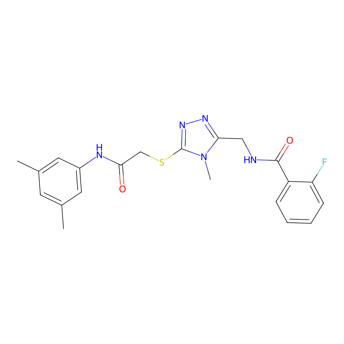 N-[[5-[2-(3,5-dimethylanilino)-2-oxoethyl]sulfanyl-4-methyl-1,2,4-triazol-3-yl]methyl]-2-fluorobenzamide molecular structure, CAS 694488-84-1
