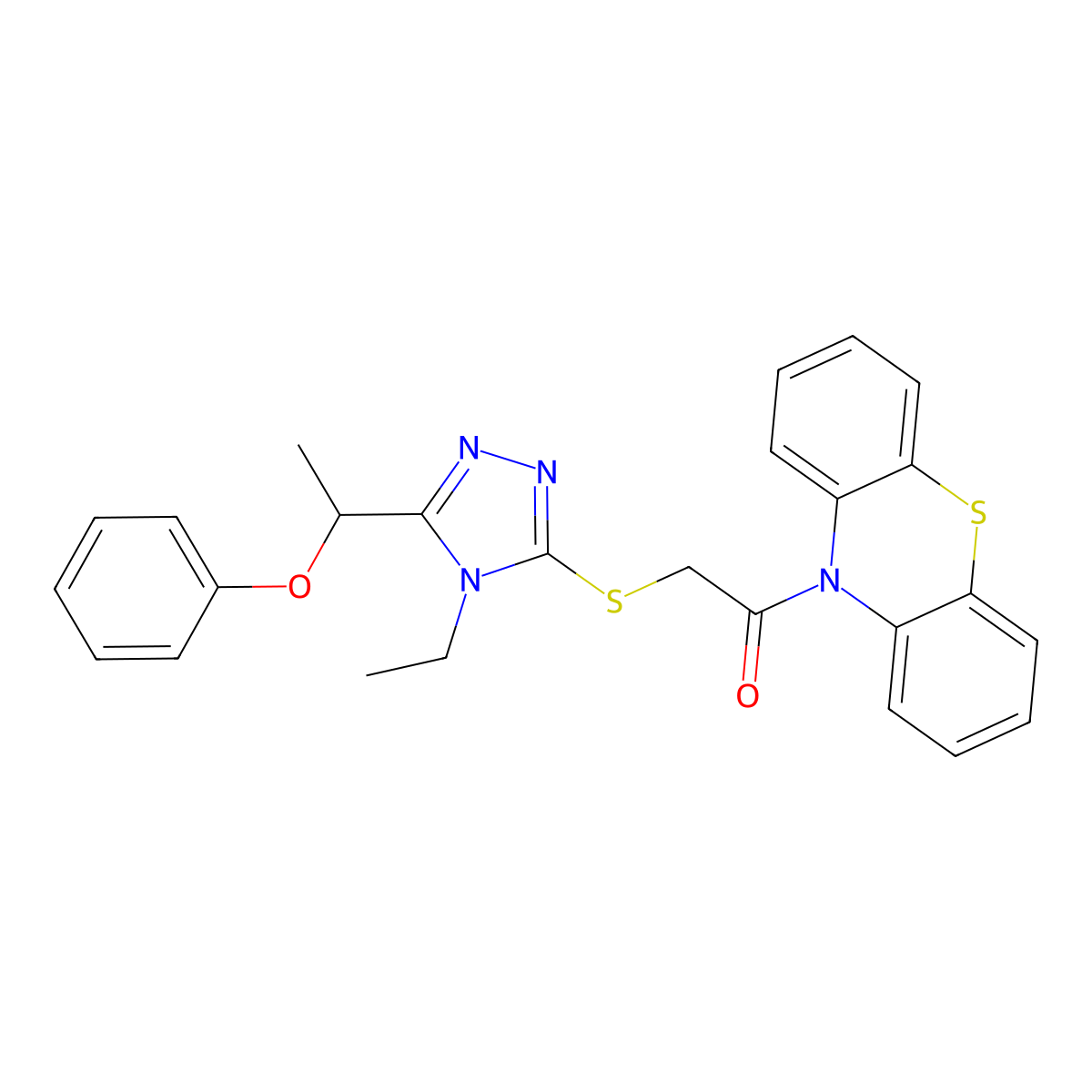 2-[[4-Ethyl-5-(1-phenoxyethyl)-1,2,4-triazol-3-yl]sulfanyl]-1-phenothiazin-10-ylethanone molecular structure, CAS 694488-87-4