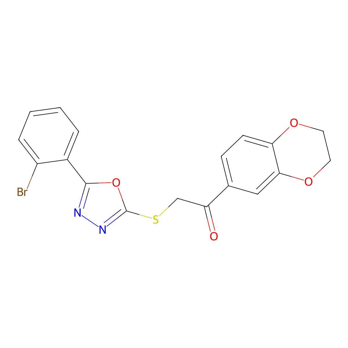 2-[[5-(2-Bromophenyl)-1,3,4-oxadiazol-2-yl]sulfanyl]-1-(2,3-dihydro-1,4-benzodioxin-6-yl)ethanone molecular structure, CAS 694488-90-9