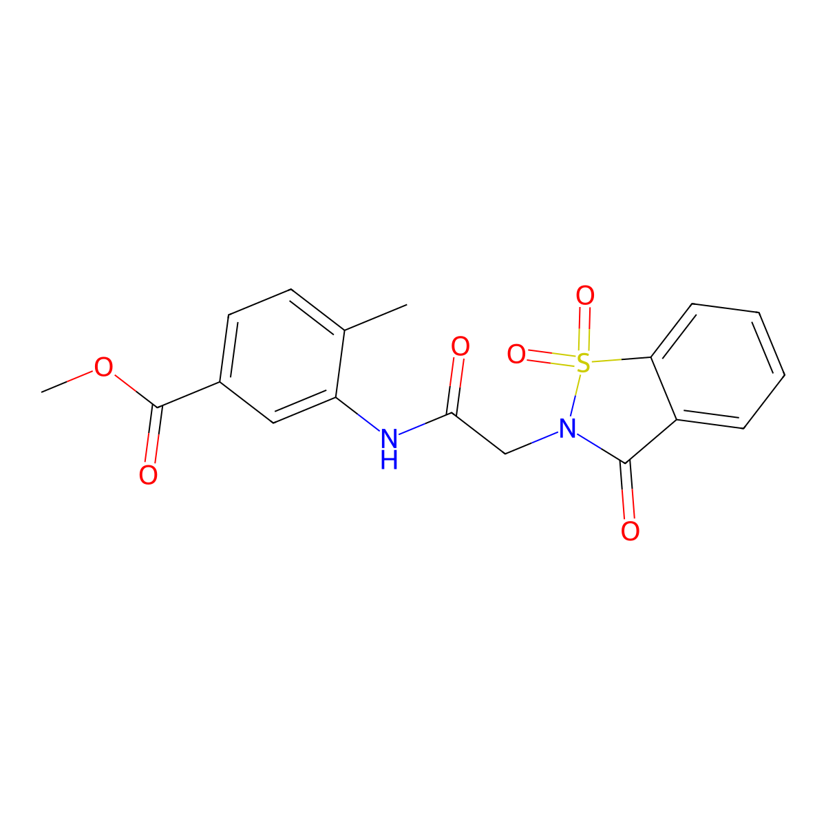 methyl 3-{[(1,1-dioxido-3-oxo-1,2-benzisothiazol-2(3H)-yl)acetyl]amino}-4-methylbenzoate molecular structure, CAS 694496-58-7