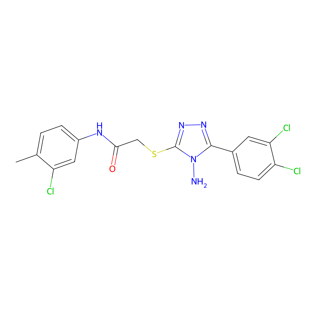 2-[[4-amino-5-(3,4-dichlorophenyl)-1,2,4-triazol-3-yl]sulfanyl]-N-(3-chloro-4-methylphenyl)acetamide molecular structure, CAS 694496-92-9
