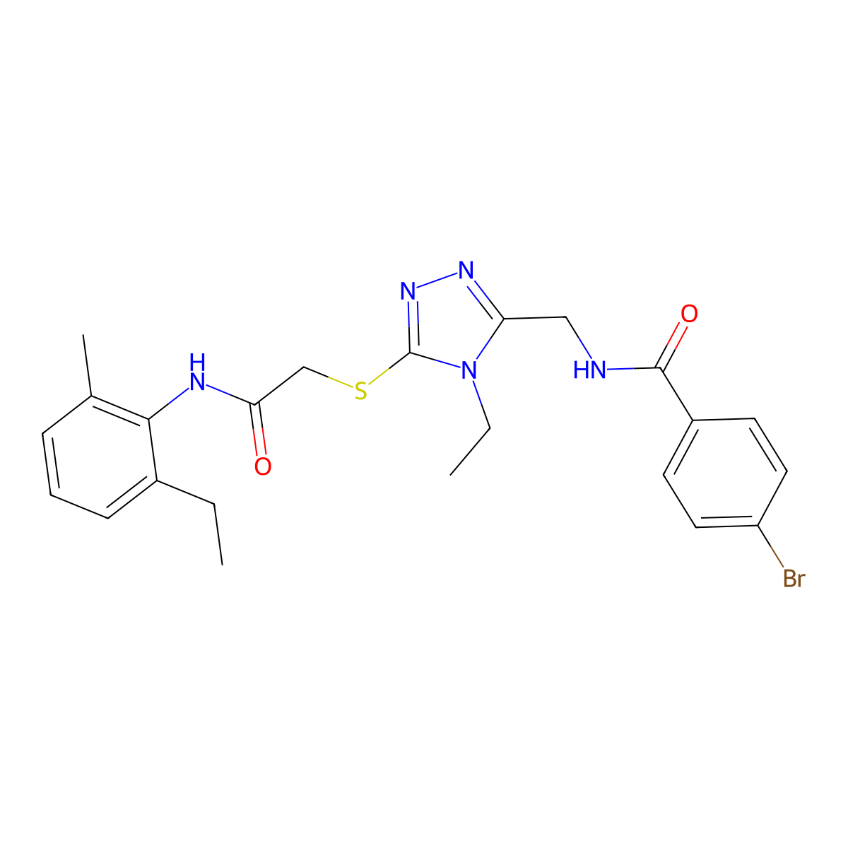 4-bromo-N-[[4-ethyl-5-[2-(2-ethyl-6-methylanilino)-2-oxoethyl]sulfanyl-1,2,4-triazol-3-yl]methyl]benzamide molecular structure, CAS 694497-08-0