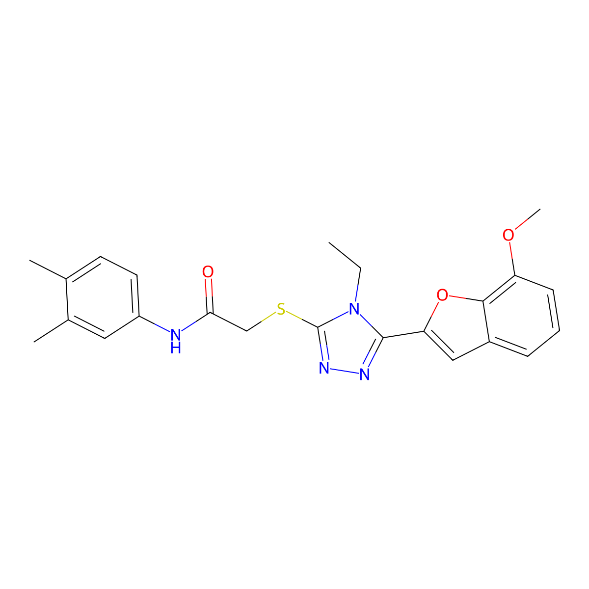 N-(3,4-dimethylphenyl)-2-[[4-ethyl-5-(7-methoxy-1-benzofuran-2-yl)-1,2,4-triazol-3-yl]sulfanyl]acetamide molecular structure, CAS 694497-44-4