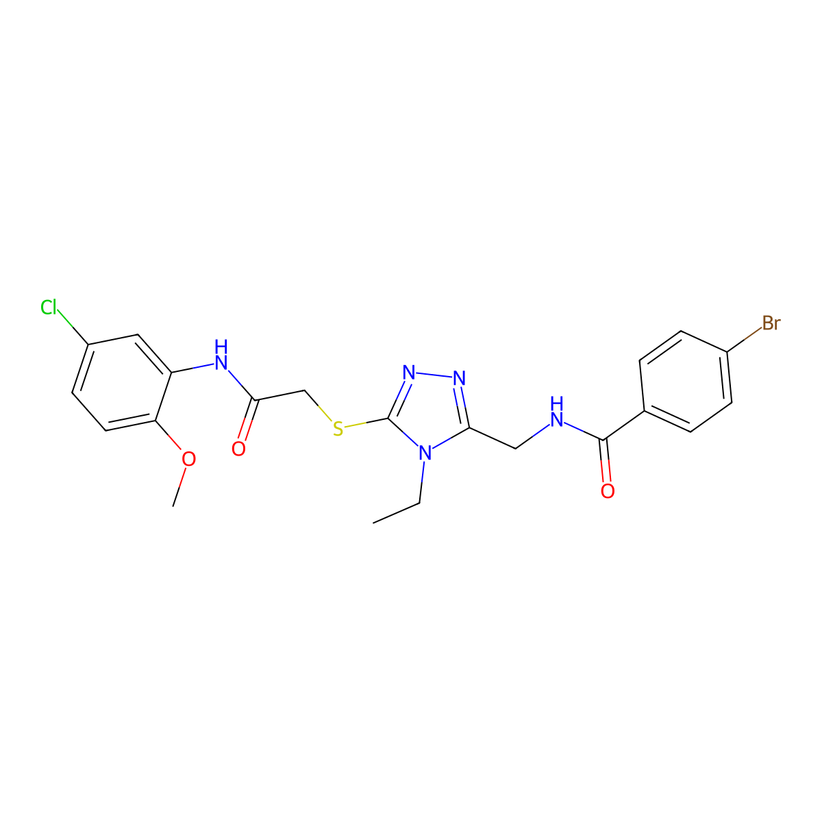 4-bromo-N-[[5-[2-(5-chloro-2-methoxyanilino)-2-oxoethyl]sulfanyl-4-ethyl-1,2,4-triazol-3-yl]methyl]benzamide molecular structure, CAS 694497-52-4