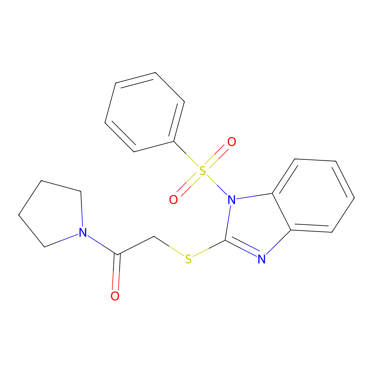 2-[1-(Benzenesulfonyl)benzimidazol-2-yl]sulfanyl-1-pyrrolidin-1-ylethanone molecular structure, CAS 694497-58-0