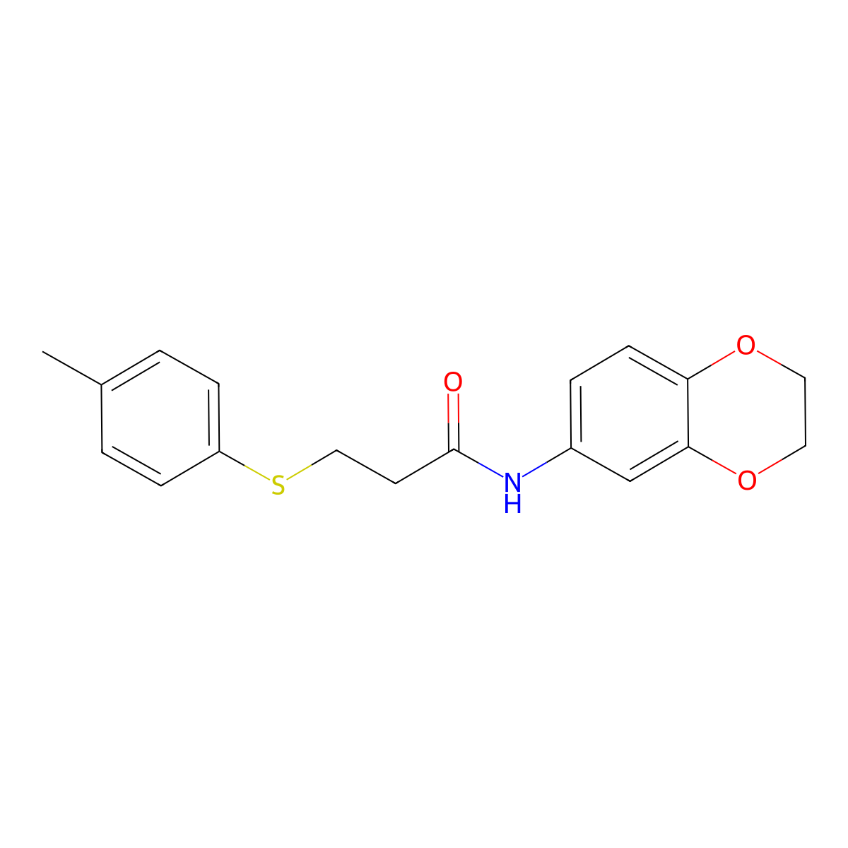 N-(2,3-dihydro-1,4-benzodioxin-6-yl)-3-(4-methylphenyl)sulfanylpropanamide molecular structure, CAS 694497-80-8