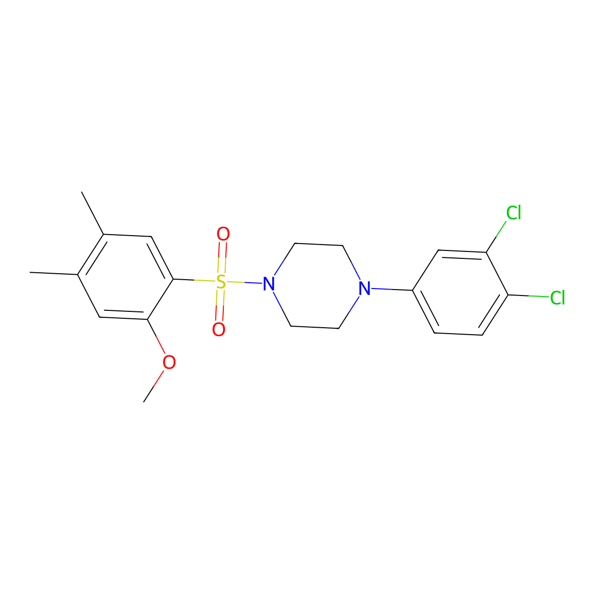 1-(3,4-Dichlorophenyl)-4-(2-methoxy-4,5-dimethylbenzenesulfonyl)piperazine molecular structure, CAS 694497-88-6