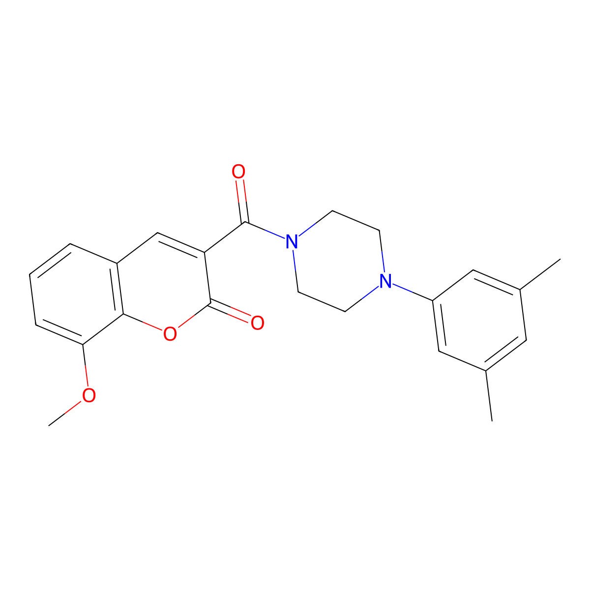 Chromen-2-one, 3-[4-(3,5-dimethylphenyl)piperazine-1-carbonyl]-8-methoxy- molecular structure, CAS 694497-98-8