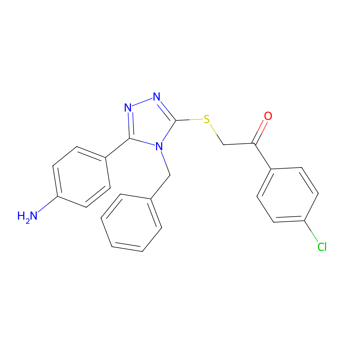 2-[[5-(4-Aminophenyl)-4-benzyl-1,2,4-triazol-3-yl]sulfanyl]-1-(4-chlorophenyl)ethanone molecular structure, CAS 694498-18-5