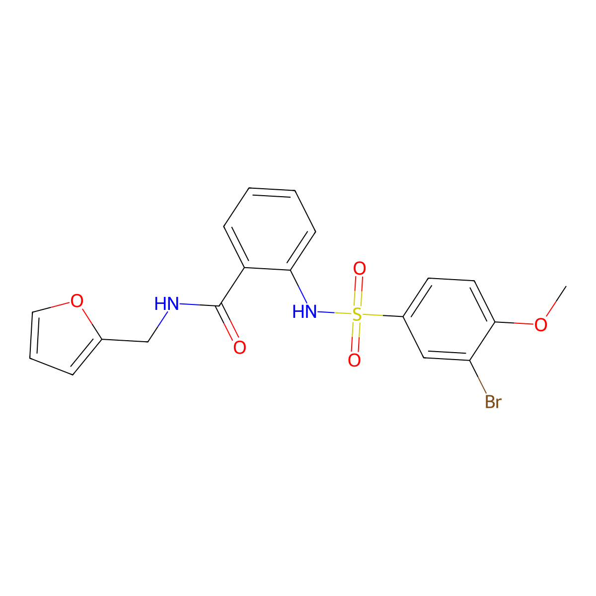 2-[(3-bromo-4-methoxyphenyl)sulfonylamino]-N-(furan-2-ylmethyl)benzamide molecular structure, CAS 694498-46-9