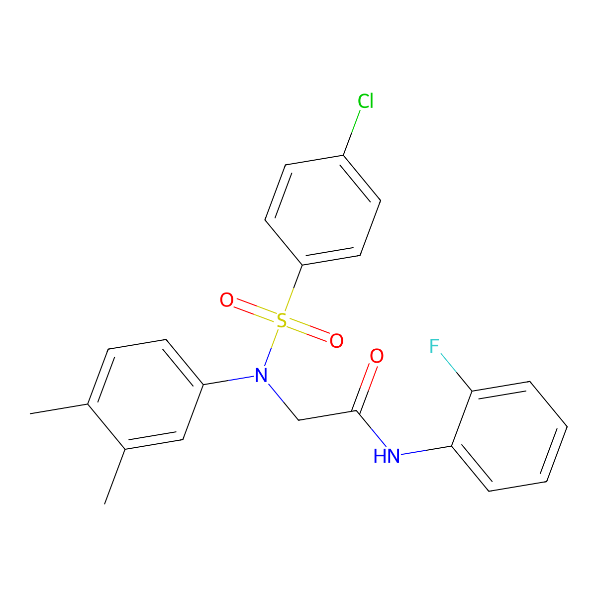 2-(N-(4-chlorophenyl)sulfonyl-3,4-dimethylanilino)-N-(2-fluorophenyl)acetamide molecular structure, CAS 694498-54-9