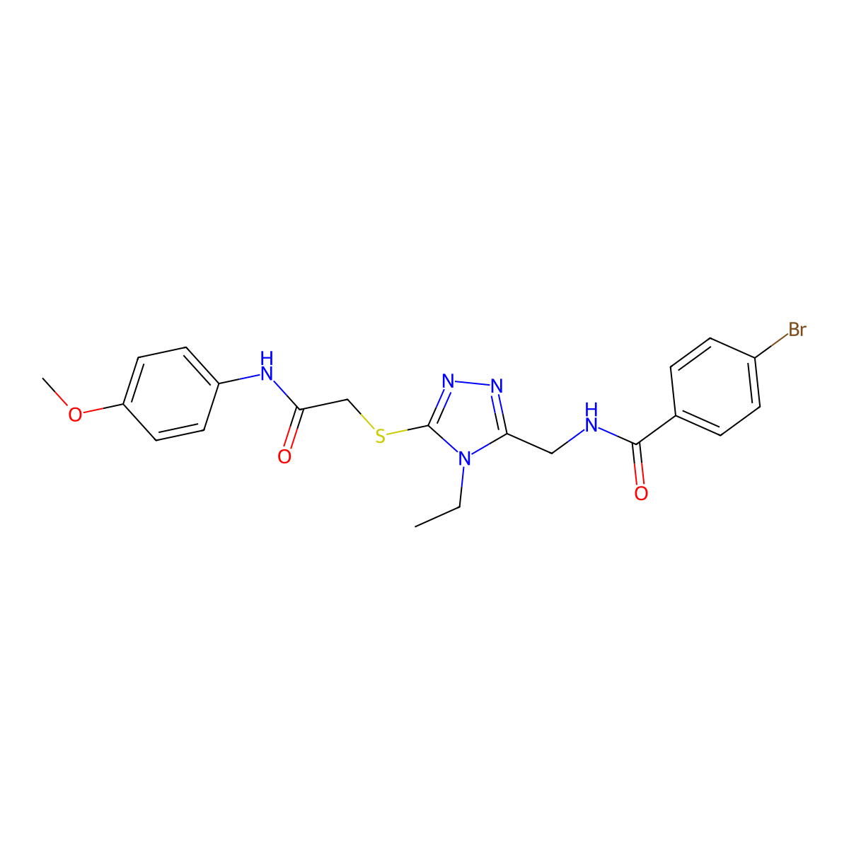 4-bromo-N-[[4-ethyl-5-[2-(4-methoxyanilino)-2-oxoethyl]sulfanyl-1,2,4-triazol-3-yl]methyl]benzamide molecular structure, CAS 694498-68-5