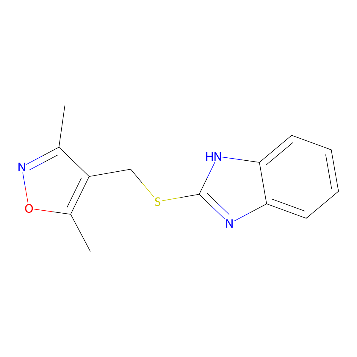 2-{[(3,5-dimethyl-4-isoxazolyl)methyl]thio}-1H-benzimidazole molecular structure, CAS 694498-92-5