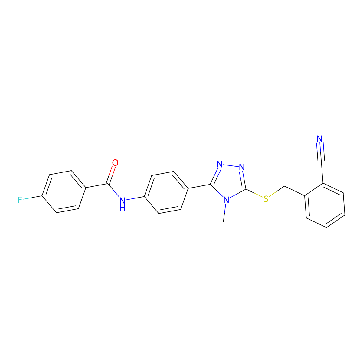 N-[4-[5-[(2-cyanophenyl)methylsulfanyl]-4-methyl-1,2,4-triazol-3-yl]phenyl]-4-fluorobenzamide molecular structure, CAS 694499-11-1