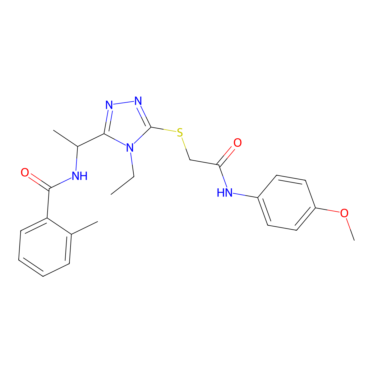 N-{1-[4-ethyl-5-({2-[(4-methoxyphenyl)amino]-2-oxoethyl}sulfanyl)-4H-1,2,4-triazol-3-yl]ethyl}-2-methylbenzamide molecular structure, CAS 694499-27-9