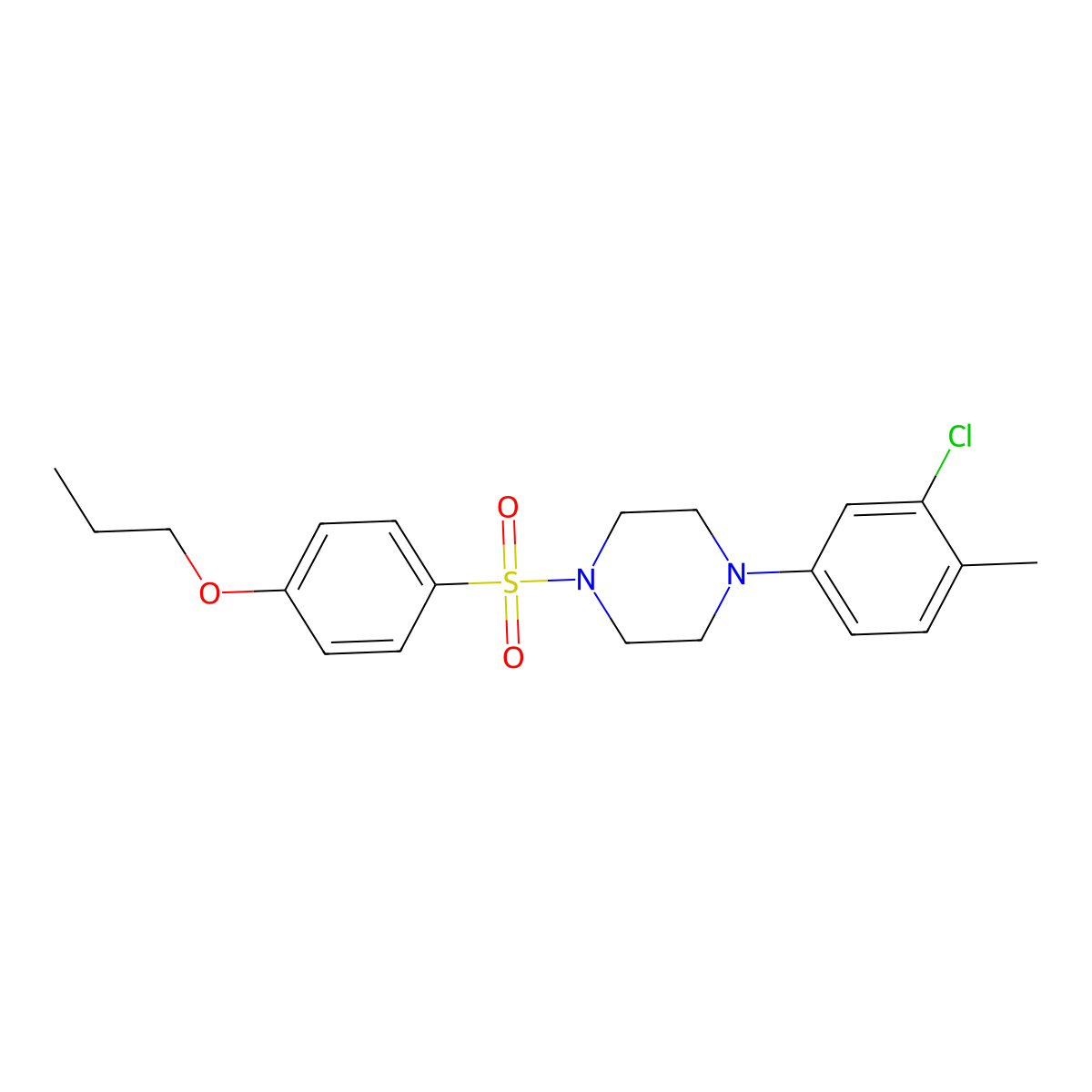 1-(3-Chloro-4-methylphenyl)-4-(4-propoxybenzenesulfonyl)piperazine molecular structure, CAS 694499-46-2