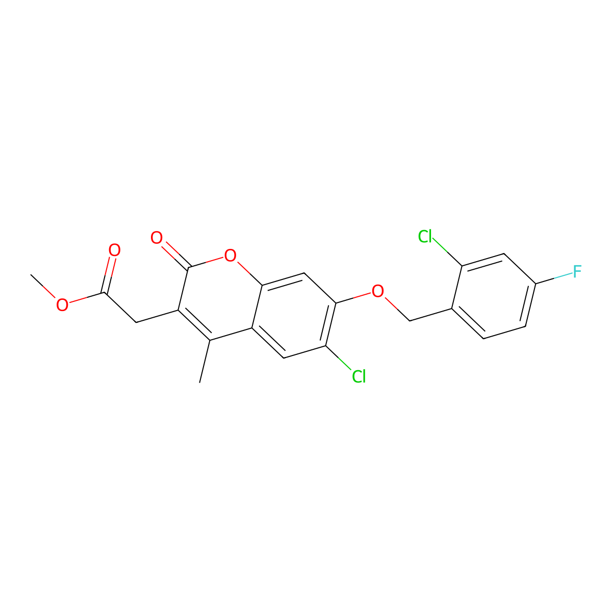 methyl {6-chloro-7-[(2-chloro-4-fluorobenzyl)oxy]-4-methyl-2-oxo-2H-chromen-3-yl}acetate molecular structure, CAS 694499-67-7